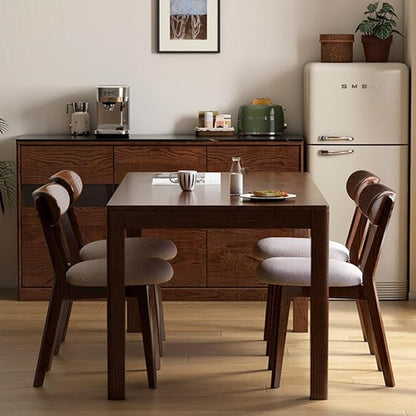 100% Solid Wood Dining Chairs,Mid Century Modern Dining Chairs with Rounded Backrest,Kitchen,Dining Room Chairs Set of 1/2/4 (1, Walnut Color Grey Upholstery)