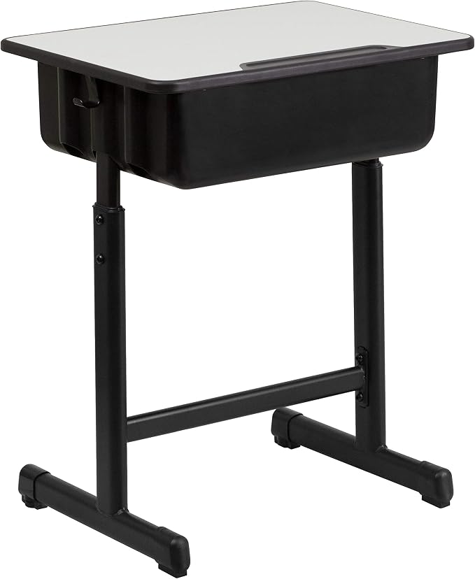 Flash Furniture Billie Student Desks with Grey Tops and Adjustable Height Black Pedestal Frames, Set of 10