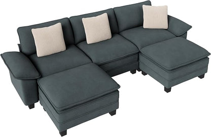 PHI VILLA Cloud Modular Couch Sets, 123.6" Oversized Sectional Sofa with U-Shaped Chaise, 5-Seater Couches with 2 Movable Ottomans for Living Room, Chenille Dark Cyan