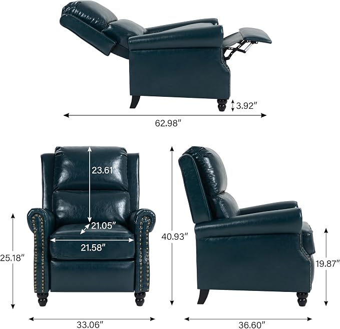 Faux Leather Recliner Chair, Modern Pushback Armchair with Adjustable Backrest & Footrest for Bedroom, Living Room