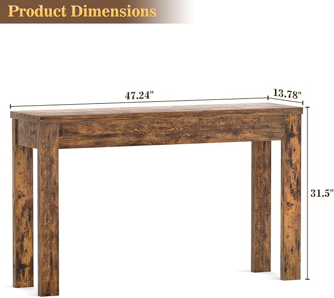 Armocity Console Table, 47" Farmhouse Wood Entryway Table, Sofa Tables Narrow Long Behind Couch, Entry Table for Entrance, Hallway, Living Room, Rustic Brown