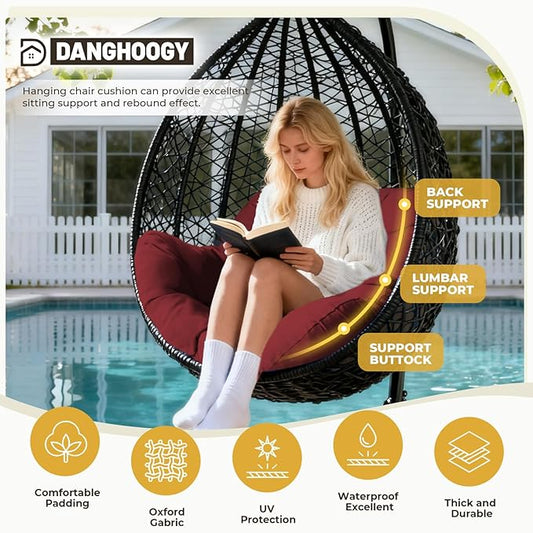 DANGHOOGY Egg Chair Cushion, Waterproof Outdoor Egg Replacement Cushions, Patio Chair Cushions for Outdoor Funiture, Thickened Hanging Chair Cushion, 35x47x7 Inches (Red)