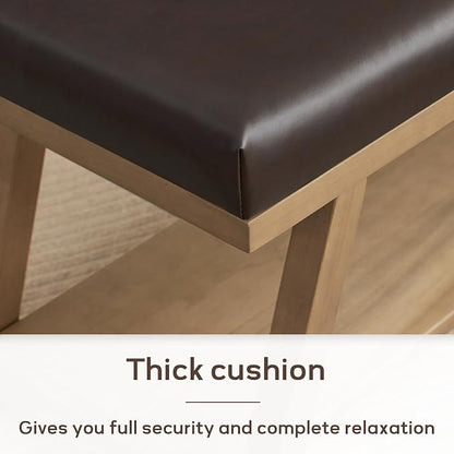 Zihanhome 45" Entryway Bench Upholstered Storage Bench for Bedroom Shoe Rack Bench for Living Room, Hallway, Mudroom, Balcony, Sturdy Indoor Bench Seat Holds Up to 300 lbs (PU-Brown)