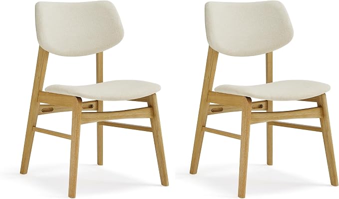 KISLOT Wooden Dining Chairs Set of 2, Upholstered Modern Dining Room Chairs, Solid Oak Wood Kitchen Chairs with Soft Cushion Backrest for Farmhouse, Restaurant, Café (Cream Fabric & Original Color)