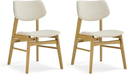 KISLOT Wooden Dining Chairs Set of 2, Upholstered Modern Dining Room Chairs, Solid Oak Wood Kitchen Chairs with Soft Cushion Backrest for Farmhouse, Restaurant, Café (Cream Fabric & Original Color)