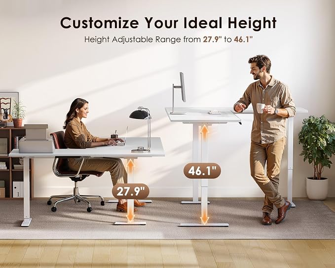 OffiGo 71 Inch Reversible L Shaped Electric Standing Desk, Height Adjustable Corner Stand up Desk, Ergonomic Large Lift Computer Table for Home, Office, Workstation, White