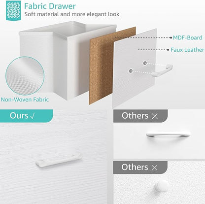 Bedroom Sets Nightstand Set 3 Piece White with 6 Fabric Drawers Modern