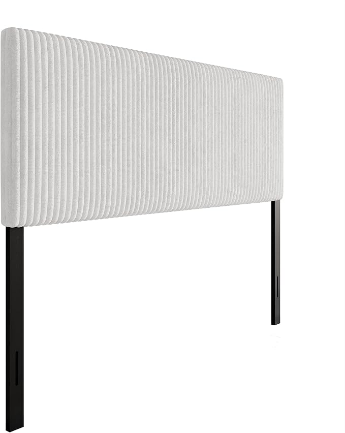 Queen Corduroy Velvet Upholstered Adjustable Headboard, White