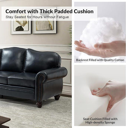 Classic 3-Seater Sofa with Premium Leather Upholstery, Stylish & Comfortable Sofa for Living Room or Office, Easy Assembly and Maintain & Long-Lasting, Navy