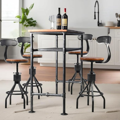 41.3inch Height Industrial Bar Table Rustic Metal Pipe Wood Design Farmhouse Bistro Pub Table Vintage Office Computer Desk Meeting for 4-5 peoplle 2 Tier Storage