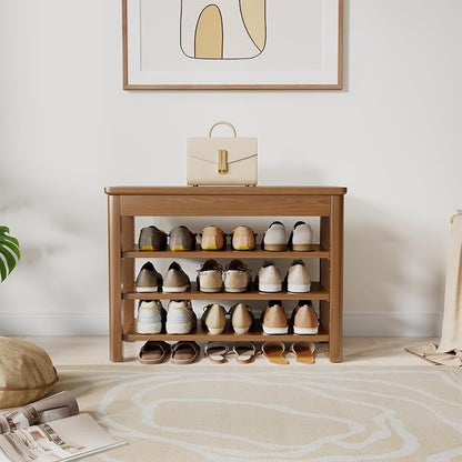 AQIMUELE 3 Tier Shoe Bench with Storage, Wood Shoe Rack for Front Door Entrance, Entryway Shoe Storage Bench.