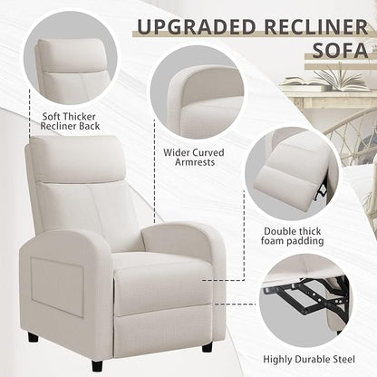 JUMMICO Recliner Chair Adjustable Home Theater Single Recliner Sofa Furniture with Thick Seat Cushion and Backrest Modern Living Room Recliners (Fabric, Beige)