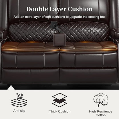 Yolsali Loveseat Recliner Sofa, Manual Wall Hugger Reclining Loveseat with Removable Armrest, 2-Tier Cushions, USB Ports & Cup Holders, RV Couch for Travel Trailers/Living Room, Brown