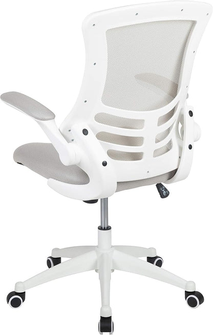 Flash Furniture Kelista Mid-Back Swivel Office Chair with Adjustable Lumbar Support and Seat Height, Ergonomic Mesh Desk Chair with Flip-Up Armrests, Gray/White