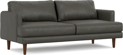 SIMPLIHOME Livingston 76" Wide x 33" High Sofa in Coal Top Grain Genuine Leather, Mid-Century Modern Loveseat for Living Room, Compact 2-Seater with Feather-Wrapped Cushions and Solid Wood Frame