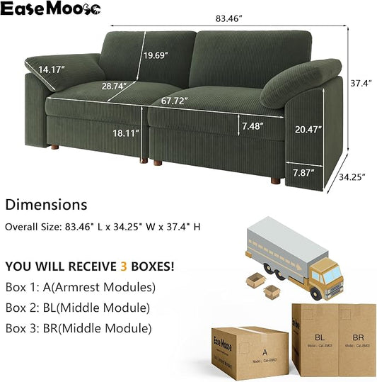 EASE MOOSE Oversized 2 Seat Couch,Comfty Modern Deep Seat Sectional Modular for Living Room,Green