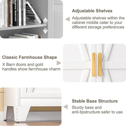 Baborokic 71H Tall Metal Storage Cabinet with 2 Doors and Adjustable Shelves,Farmhouse Storage Cabinet with Barn Doors,Pantry Storage for Home,Office,Dining Room,Kitchen(White)