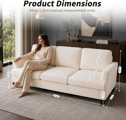 Modern 3 Seater Sofa for Living Room with Soft Deep Seats, Sofa 3 Seater in Linen, Upholstered Apartment Sofa with Armrests, Comfy Cozy Sofas for Bedroom, Linen, Beige