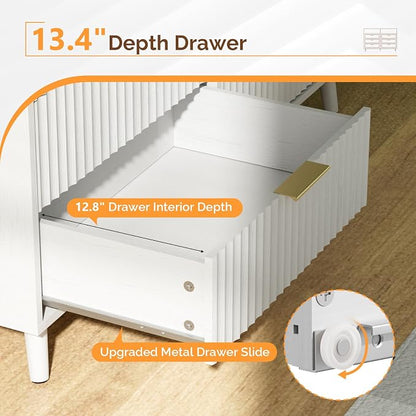 VINGLI Fluted White Dresser, Led Dresser 6 Drawer, White Wood Bedroom Dressers TV Stand, Modern, 47" W*15.75" D*33" H