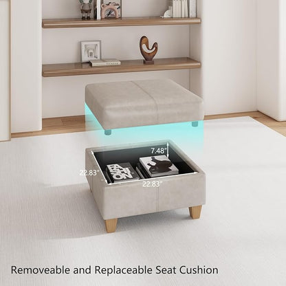 EASE MOOSE Leather Sectional Couch Sofa with Storage,U Shaped Faux Leather Modualr Sectional Modular Sofa,Whitesand