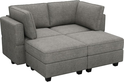 Bellfin Modular Sectional Sleeper Sofa Convertible Sofas with Storage Ottomans Small Sectional Couches for Living Room. Light Grey Couch