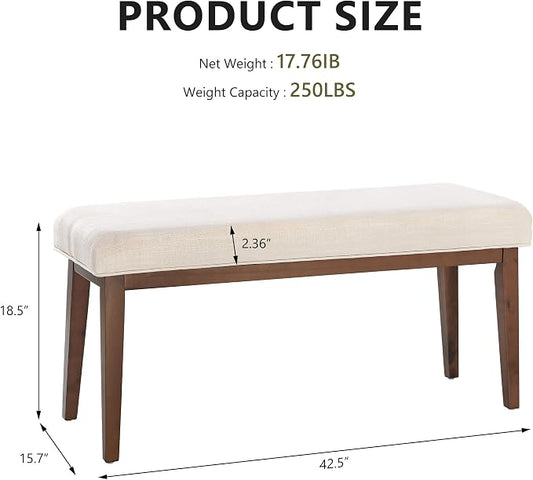kinmars Upholstered Bench for Bedroom End of Bed,42.5-inch Entryway Bench for Living Room,Dining Bench with Padded Seat and Solid Wood Leg for Kitchen Bedroom,Indoor and Hallway (Bench, Beige)