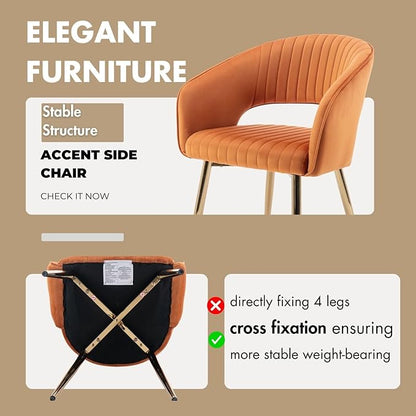 Hyfirm Velvet Dining Chairs Set of 6, Modern Gold Legs Dining Room Chairs with Hollow Back, Upholstered Accent Kitchen Chairs for Living Room/Reception/Restaurant, Orange
