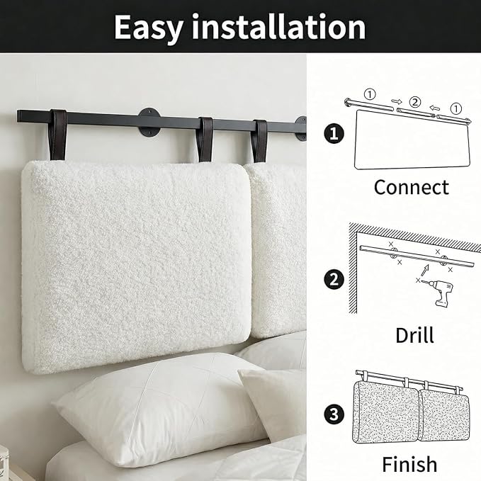 King Headboard only, Wall Mounted Headboard for Adjustable Bed, Hanging Head Board for King Size Bed Upholstered Headboard Cabeceras De Cama for Bedroom, Dorm, Guest Room, White