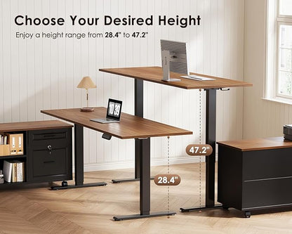 OffiGo 48 Inch L Shaped Electric Standing Desk with Drawers & File Cabinet Sets, Executive Sit Stand Desk, Height Adjustable Computer Desk for Home Office, Writing, Workstation, Walnut+Black