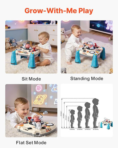 VEVOR Baby Spacecraft Musical Table Toys for Toddlers 6–18 Months, Learning Activity Desk with Space Theme & Soft-Glow Star Projector & 60+ Sound Sources, Toddler Learning Table, for Kids 6-18 Months