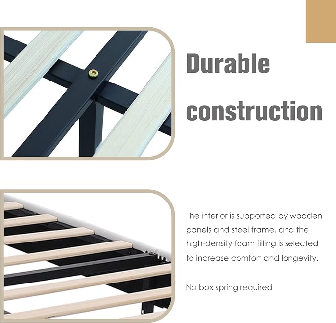 AGARTT Upholstered Platform Bed Frame Twin Size with Headboard and Footboard/Wooden Slats Support/No Box Spring Needed/Easy Assembly,White Linen