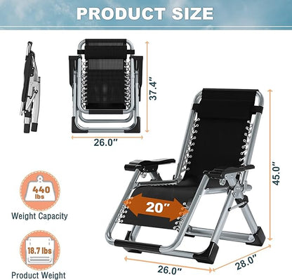ABORON Zero Gravity Chair,Premium Outdoor Lawn Folding Lounge Chairs,Sturdy Adjustable Reclining Patio Chairs with Removable Cushion,Headrest & Tray