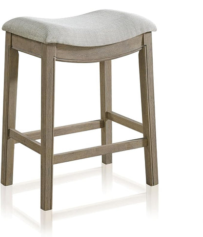 ROME + OAK Parker 26 Inch Counter Stool, Backless Saddle Kitchen Barstool in Reclaimed Oak Finish with Grey Fabric Upholstery Cushion Seat