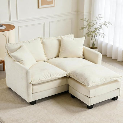 50'' L-Shape Loveseat Sofa with 22" Ottoman, 2 Seat Modern Cloud Couch with 2 Washable Pillows for Small Space Apartment Office Living Room Bedroom, Beige