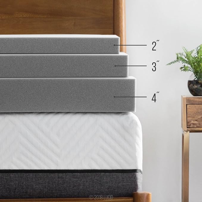 Lucid 2 Inch Bamboo Charcoal Infused Memory Foam Mattress Topper - Full Size – Moisture and Odor Control - Ventilated - Plush Feel, Pressure-Relieving Bed Topper – CertiPur Certified