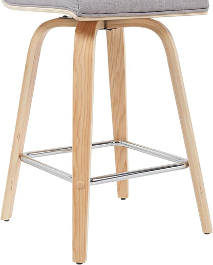 Vienna Modern Counter Height Swivel Bar Stool with Grey Upholstered Seat and Patterned Oak Wood Frame Set of 3