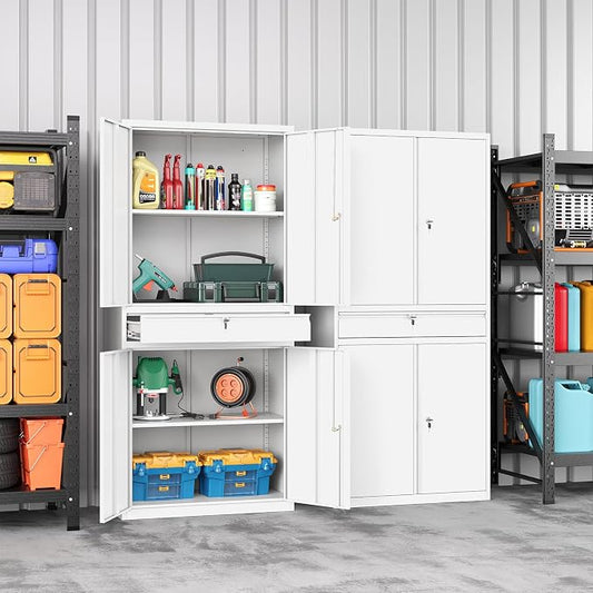 Metal Storage Cabinet,Tall File Cabinet with 2 Adjustable Shelves and Drawer,Lockable Steel Tool Cabinet for Home Office Garage School Warehouses