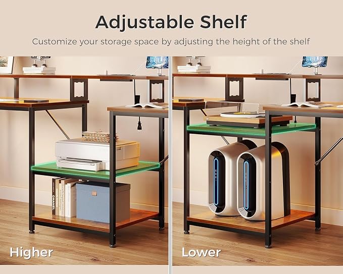 Casaottima 98 Inch 2 Person Gaming Desk with Storage Shelves, Long Double Home Office Computer Writing Desks with USB Charging Port & LED Lights, Monitor Stand, Modern Study/Work Table,Vintage