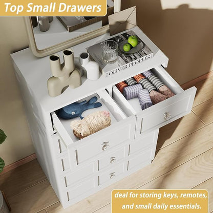 6 Drawer Dresser for Bedroom: 24" White Chest of Drawers with Deep Drawers, Tall Fluted Dresser with Storage, Modern Wood Dressers for Bedroom, Living Room