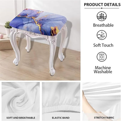 Marble Print Bar Stool Covers - Set of 2 Rectangle Stretch Bench Covers - Removable Slipcover for Vanity Chair