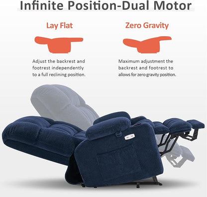 MCombo Oversized Power Lift Recliner Chair for Elderly, Dual Motor Lift Chair with Heat and Massage, Lay Flat Lift Chair for Big and Tall, Cup Holders, Fabric R7891 (Large-Wide, Navy Blue)