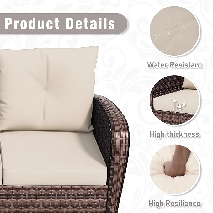 Patio 3-Seater Sofa, PE Wicker Outdoor Lounge with Thick Removable Cushions, Rust-Proof Steel Frame, 900LBS Capacity, Beige