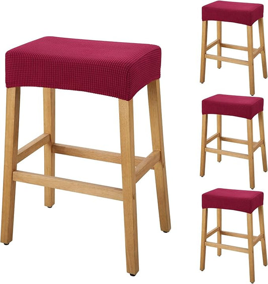YISUN Stool Covers Rectangle - 4 Pack Stretch Waterproof Saddle Seat Cover Counter Bar Stools Bar Chairs Covers Kitchen Island Chairs Cushion Protector (4, Wine Red)