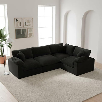 Modular Sectional Sofa, 4 Seater Cloud Couch,Down Filled Comfy Cloud Modern Sofa,Black Linen Oversized Couch Cushion Covers Removable for Living Room