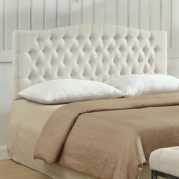 24KF Upholstered Tufted Button Wall Mounted Linen Headboard,Comfortable Fashional Headboard Queen/Full Size,6055-Q-Ivory
