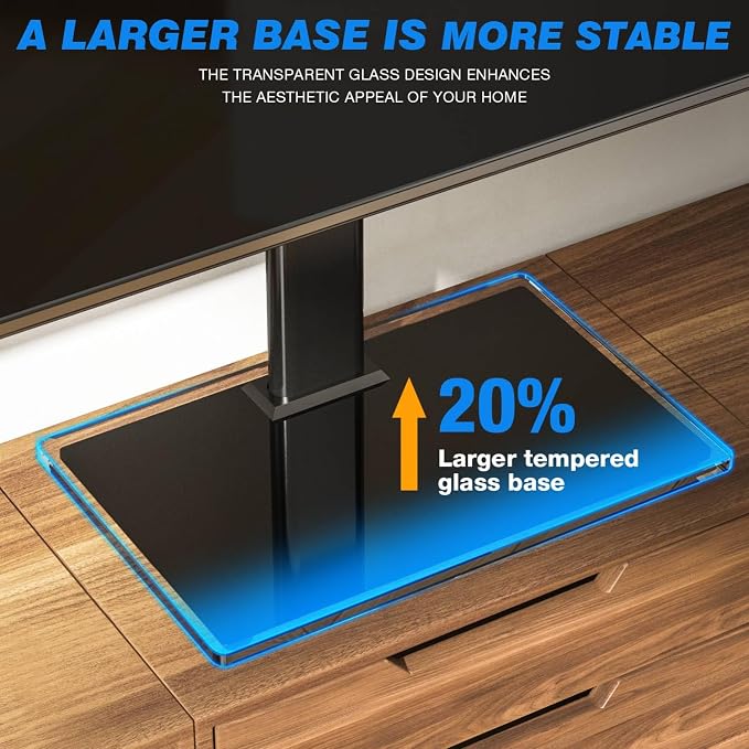 Rfiver Universal Table Top TV Stand TV Base Replacement for Most 27-60 Inch LCD LED Flat Curved Screen TVs Holds up to 88lbs, Height Adjustable TV Mount Stand with Tempered Glass Base, VESA 400x400mm