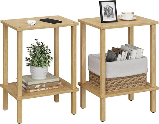 TUTOTAK End Table, Set of 2, Side Table, Nightstand, 2-Tier Storage Shelf, Sofa Table for Small Space, Living Room, Bed Room, Natural TB01BN035