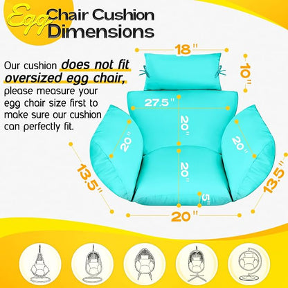 MAGIC ELEPHANT Egg Chair Cushion, Memory Foam Indoor Outdoor Hanging Egg Chair Cushion Replacement, Patio Basket Swing Cushion with Headrest (Teal)