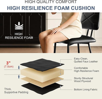 VECELO Dining Chairs Set of 4, Modern Upholstered Kitchen Chairs with Faux Leather Cushion Seat & Metal Legs for Kitchen, Living Room, Tufted Backrest Design, Black