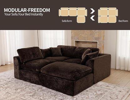 115" Modular Sectional Sofa, Modern Cloud Sectional Couch with Deep Seat, L-Shape Boneless Couch for Living Room,No Assembly Required, Brown(3 Seater + 1 Ottoman)